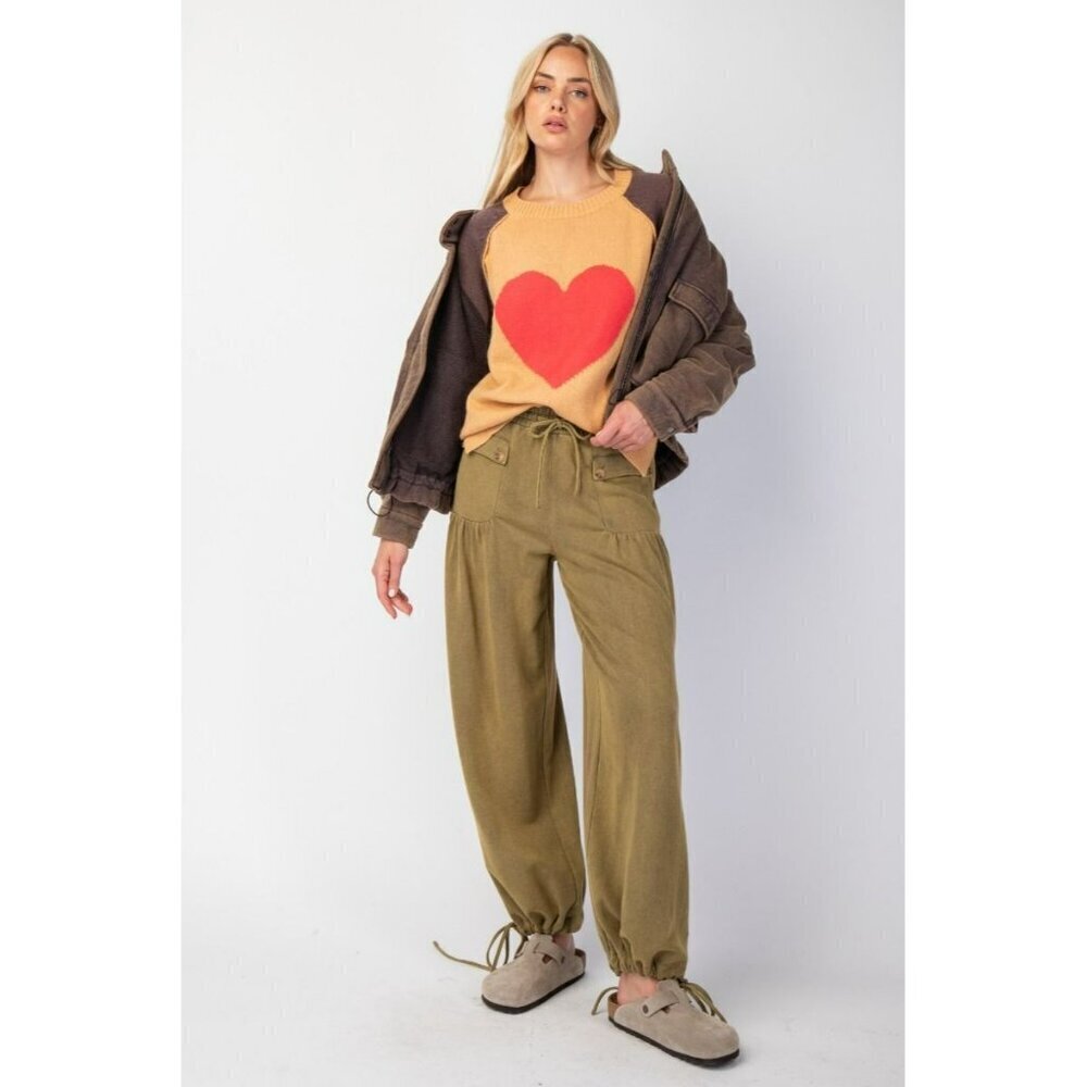 Ready For Takeoff Mineral Washed Terry Knit Pants in Olive - Picture 2 of 6